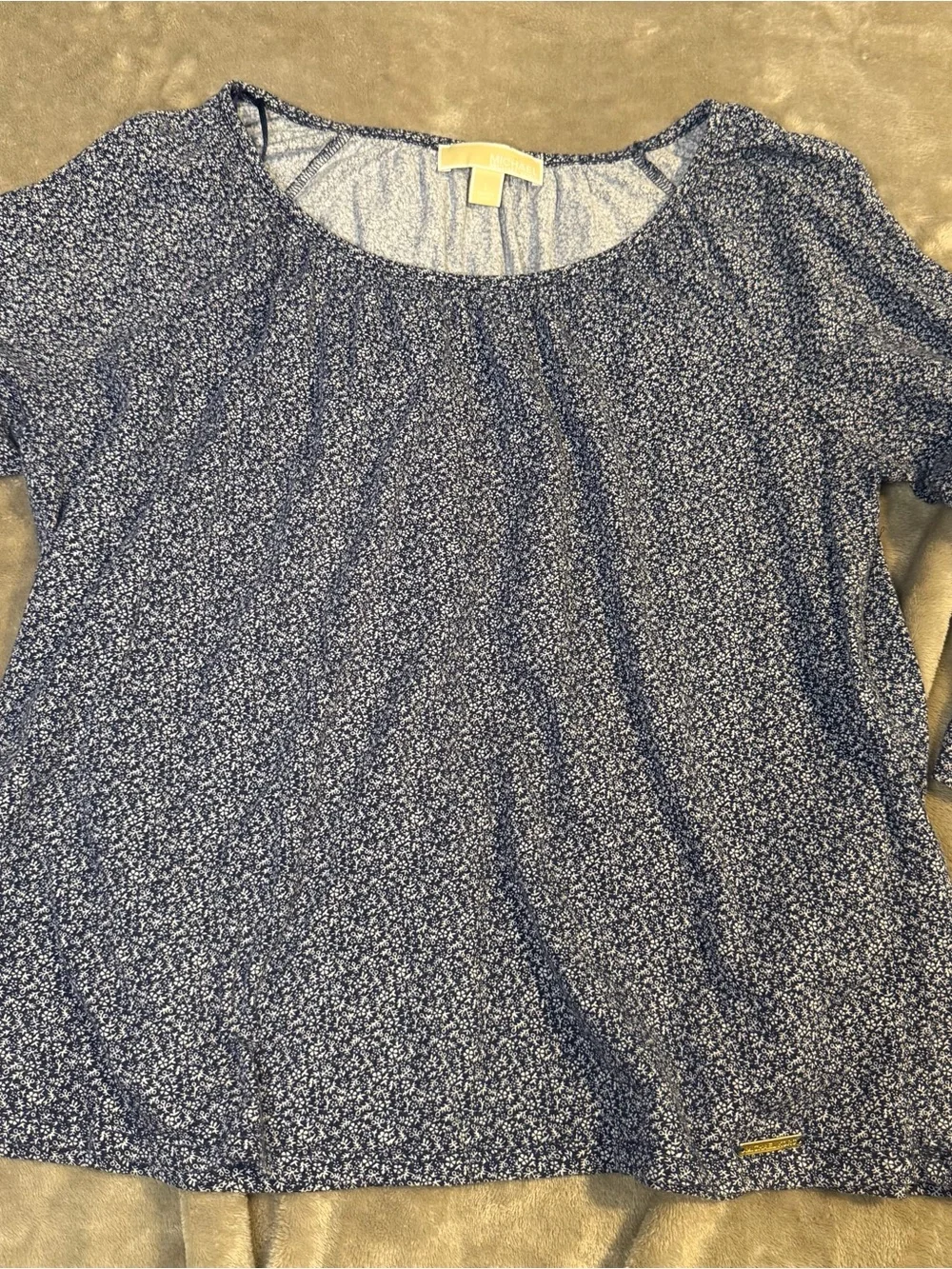 Michael Kors Navy Blue Printed Short Sleeve Scoop Top
